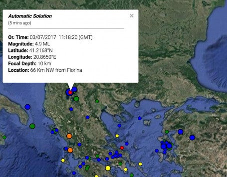 Σεισμός 4,9  Ρίχτερ κοντά στη Φλώρινα